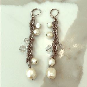 Ann Taylor pearl, crystal and chain earrings